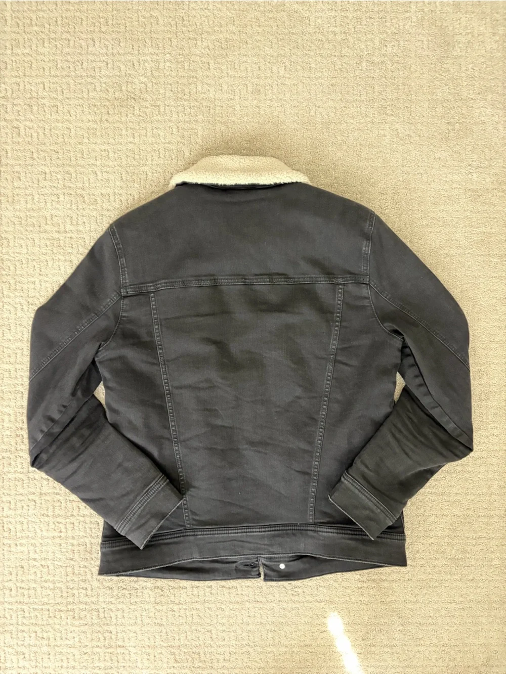 Hollister Black Denim Jacket with Cream Sherpa Collar